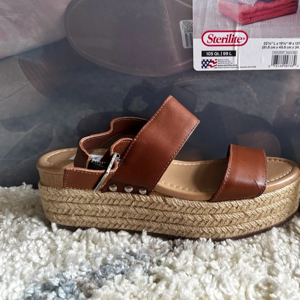 STEVE MADDEN Womens Platform Sandals Size 7 Busy Espadrille Leather 3” Brown NEW